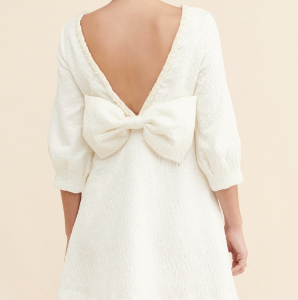 White, Sister Jane, Alice Jacquard Bow Mini Dress- Great Bridal Reception Dress